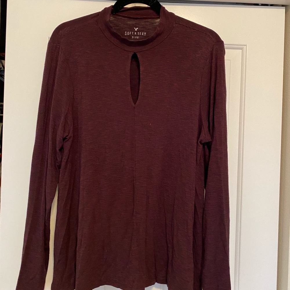 American Eagle Striped Mock Neck Top